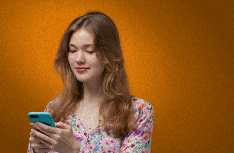 Happy woman with smartphone